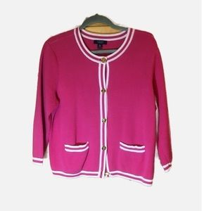 Pink & White Chanel Style Jacket By CHAPS, Long Sleeves, Round Collar  Size XL